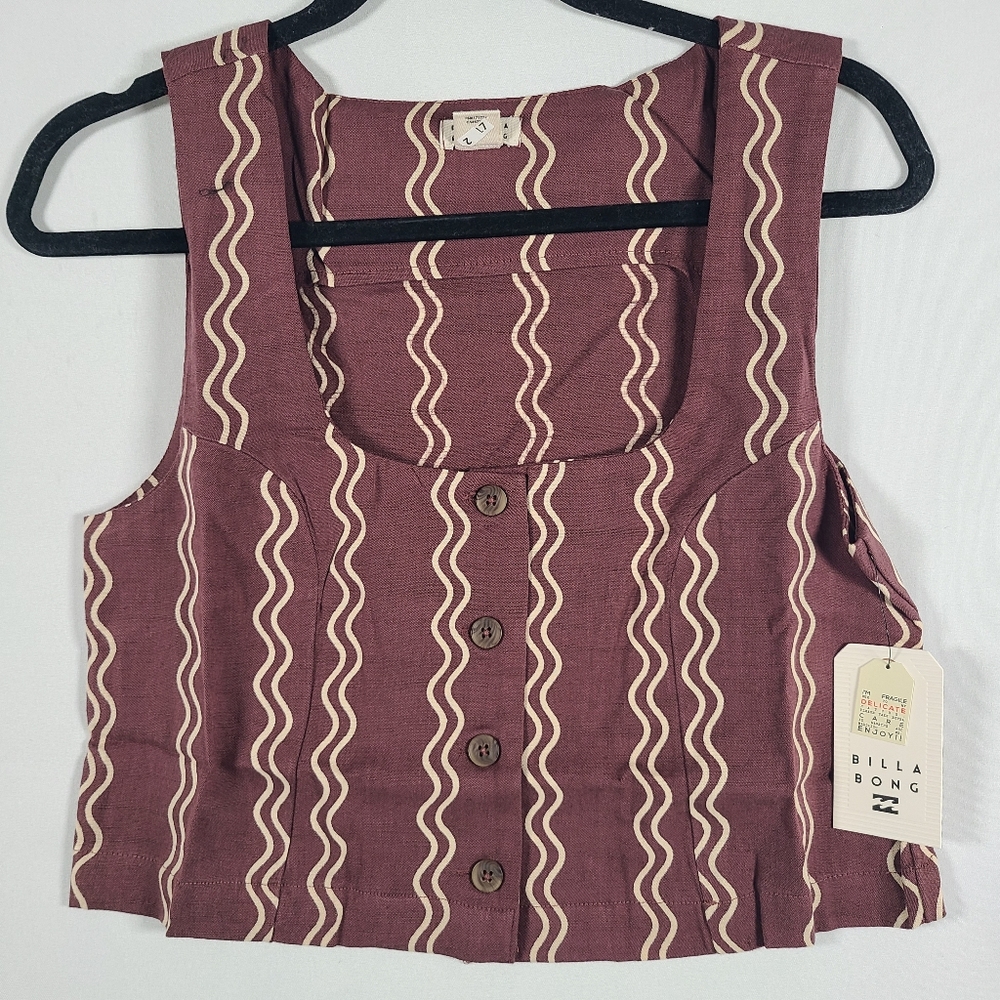 NWT Billabong Women's Another Wave Tank Top Brown Geometric Sz S Cotton Viscose - Picture 1 of 5
